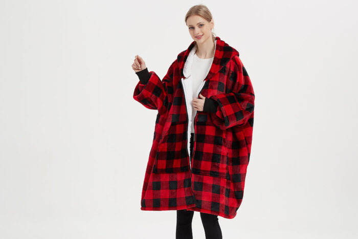 Red & Black Check Oodie Zipper