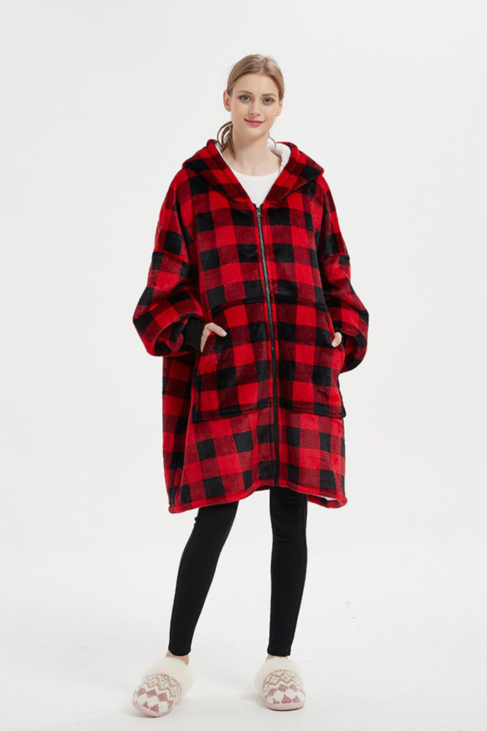Red & Black Check Oodie Zipper
